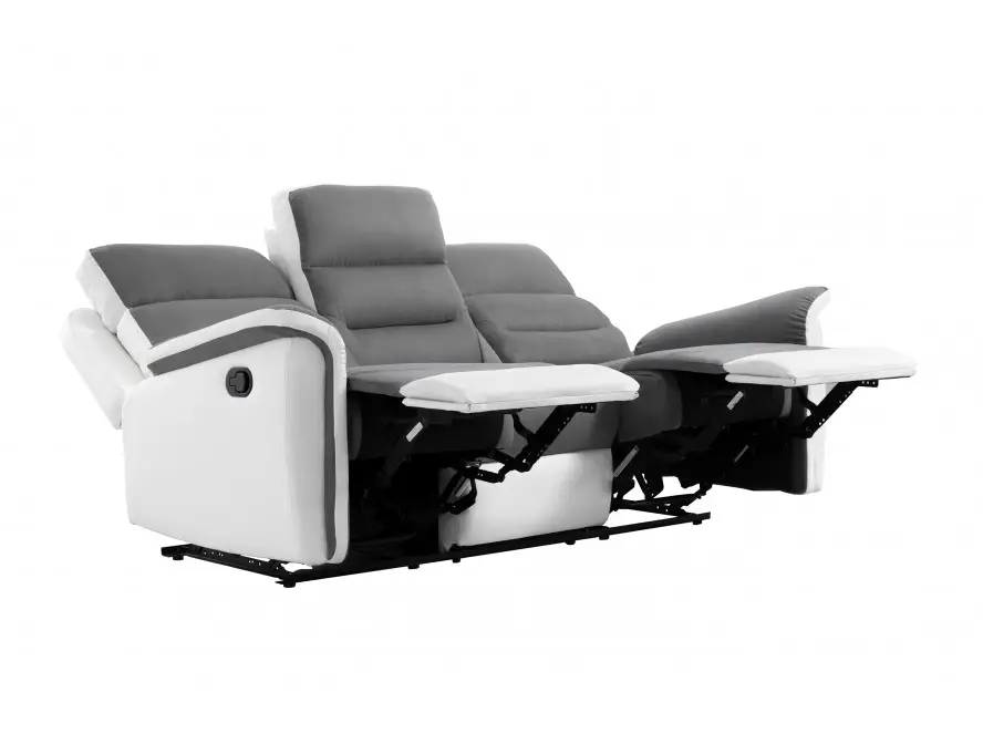 9222 Canapé de relaxation manuel 3 places en simili et microfibre gris BLANC – Image 5