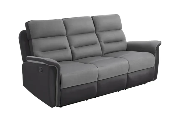 9222 Canapé de relaxation manuel 3 places en simili et microfibre gris noir – Image 5