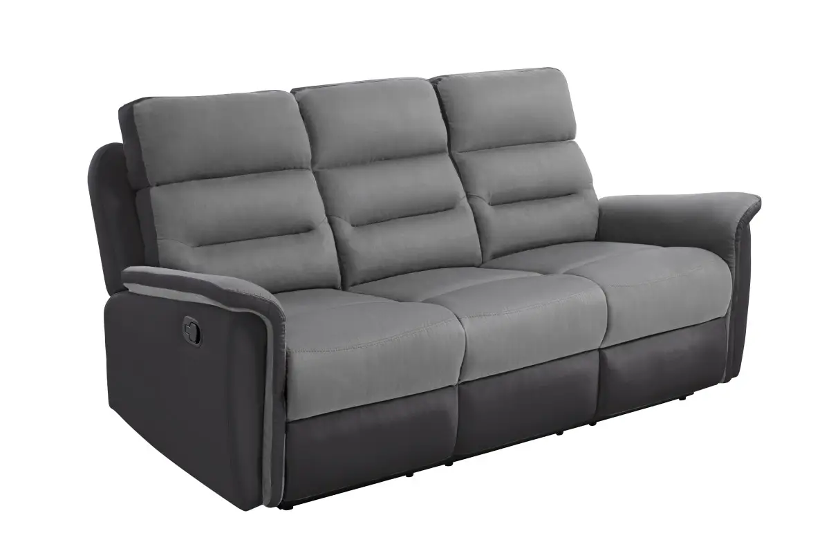 9222 Canapé de relaxation manuel 3 places en simili et microfibre gris noir – Image 5