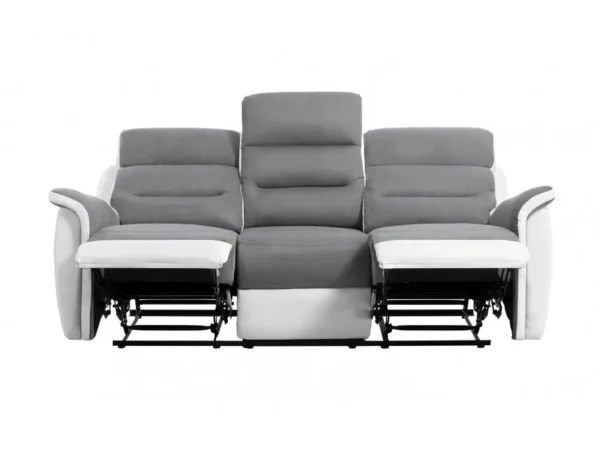 9222 Canapé de relaxation manuel 3 places en simili et microfibre gris BLANC – Image 6
