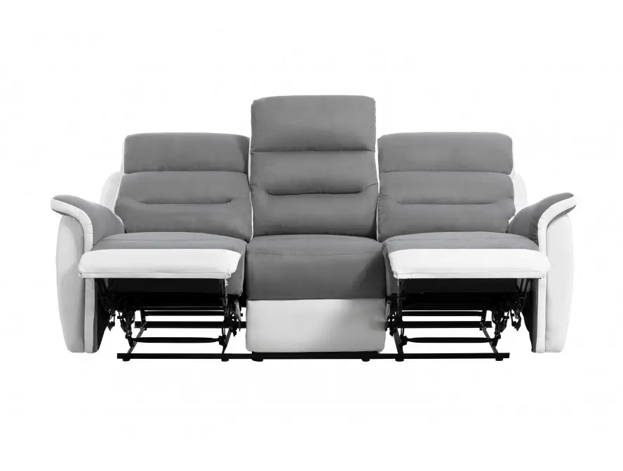 9222 Canapé de relaxation manuel 3 places en simili et microfibre gris BLANC – Image 6