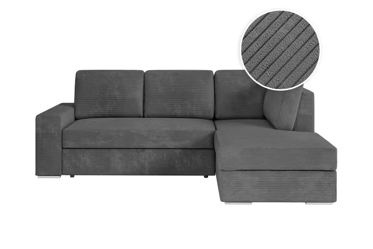 ARTEMIS Canapé d'angle convertible avec coffre en velours côtelé  GRIS FONCE  angle droit
