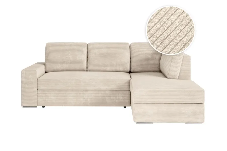 ARTEMIS Canapé d'angle convertible avec coffre en velours côtelé  BEIGE  angle droit