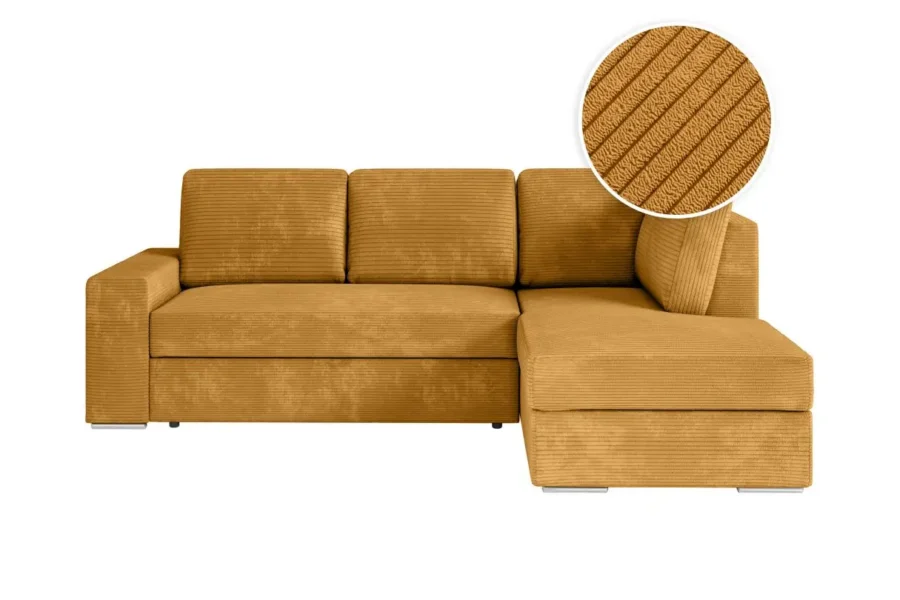 ARTEMIS Canapé d'angle convertible avec coffre en velours côtelé  JAUNE  angle droit