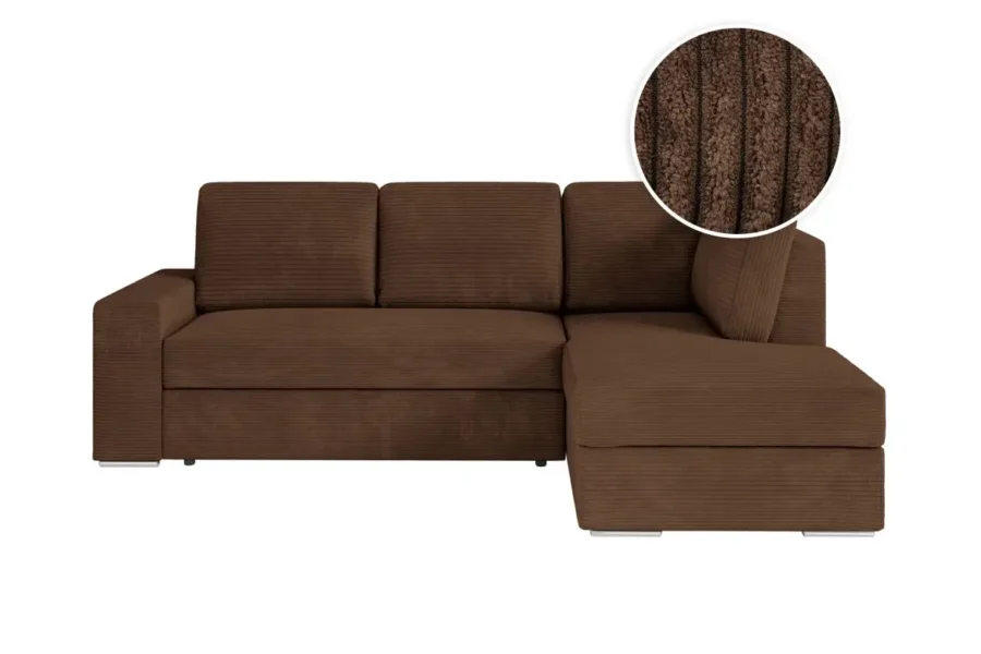 ARTEMIS Canapé d'angle convertible avec coffre en velours côtelé  marron  angle droit