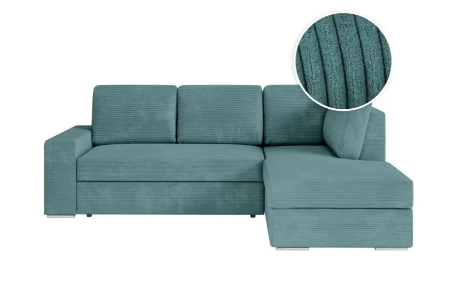 ARTEMIS Canapé d'angle convertible avec coffre en velours côtelé  BLEU CLAIR angle droit