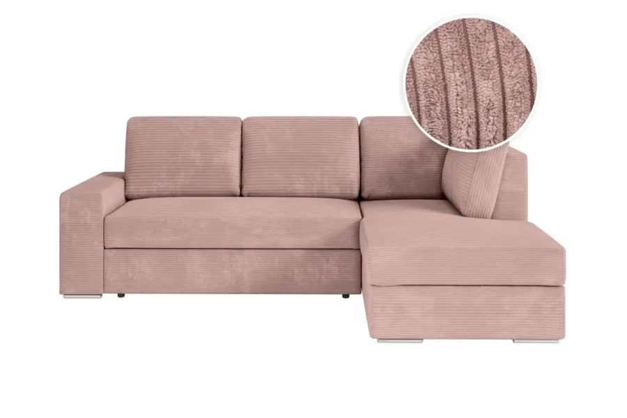 ARTEMIS Canapé d'angle convertible avec coffre en velours côtelé  VIEUX ROSE angle droit