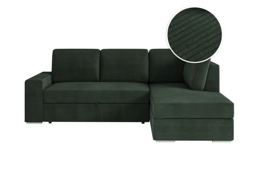 ARTEMIS Canapé d'angle convertible avec coffre en velours côtelé  VERT FONCE  angle droit