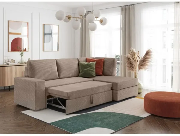 ARTEMIS Canapé d'angle convertible avec coffre en velours côtelé  taupe  angle droit – Image 2