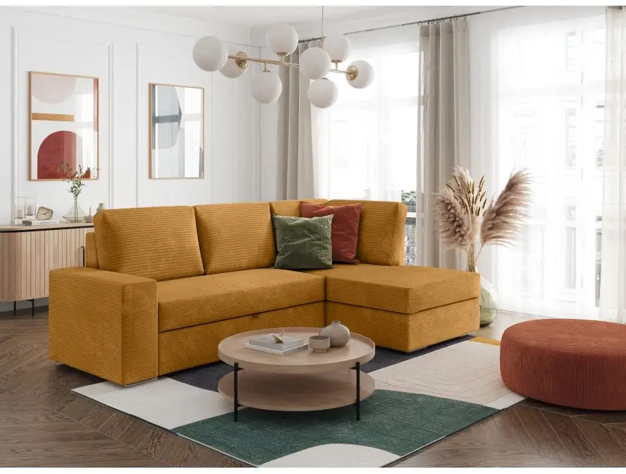 ARTEMIS Canapé d'angle convertible avec coffre en velours côtelé  JAUNE  angle droit – Image 3