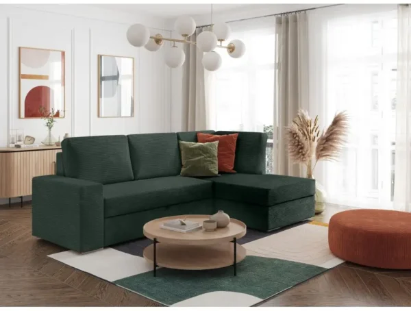 ARTEMIS Canapé d'angle convertible avec coffre en velours côtelé  VERT FONCE  angle droit – Image 3
