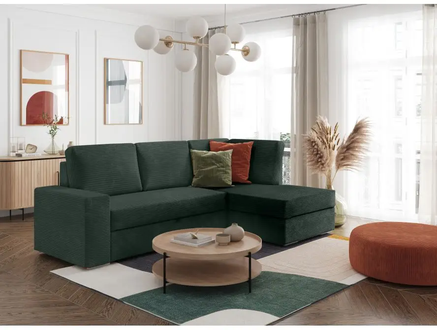ARTEMIS Canapé d'angle convertible avec coffre en velours côtelé  VERT FONCE  angle droit – Image 3