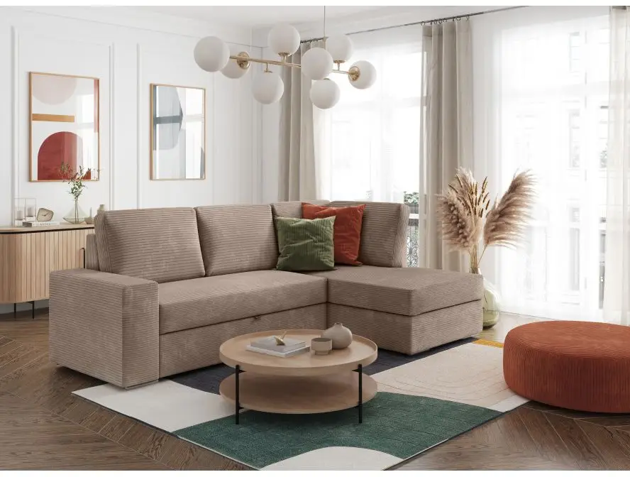 ARTEMIS Canapé d'angle convertible avec coffre en velours côtelé  taupe  angle droit – Image 3