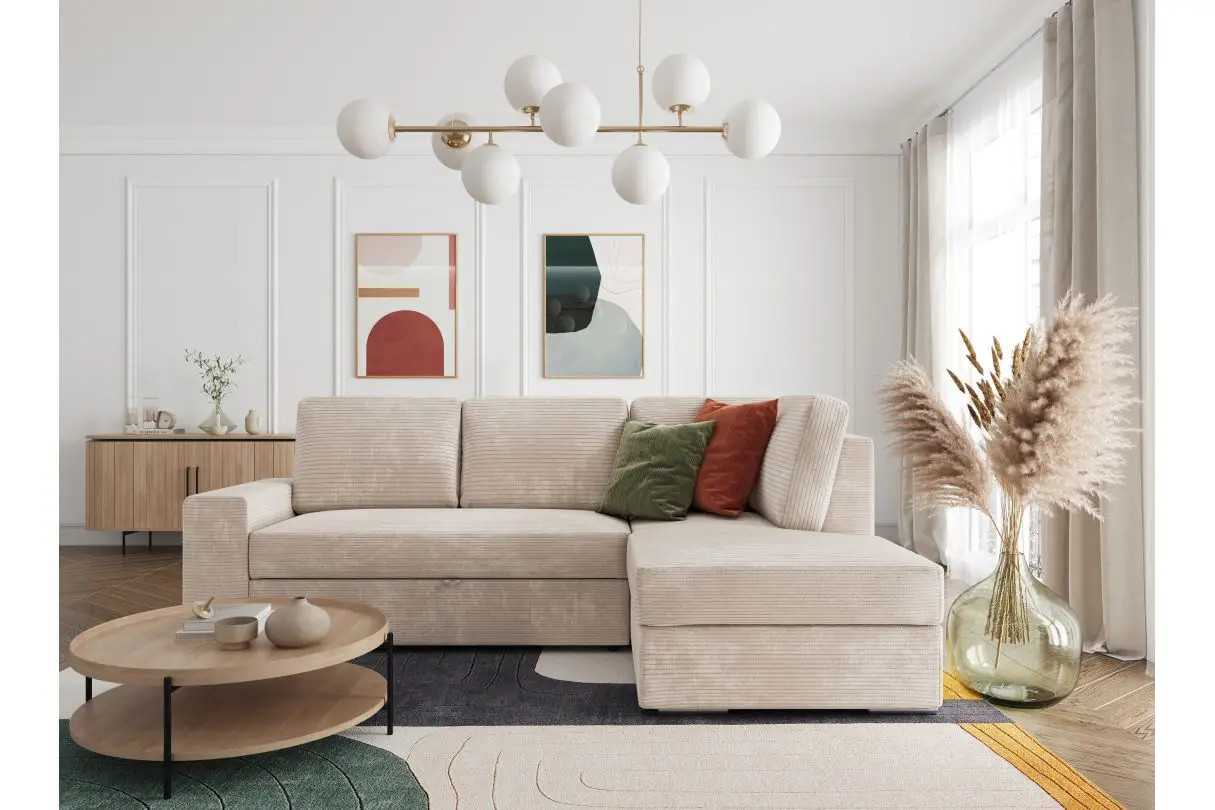 ARTEMIS Canapé d'angle convertible avec coffre en velours côtelé  BEIGE  angle droit – Image 4