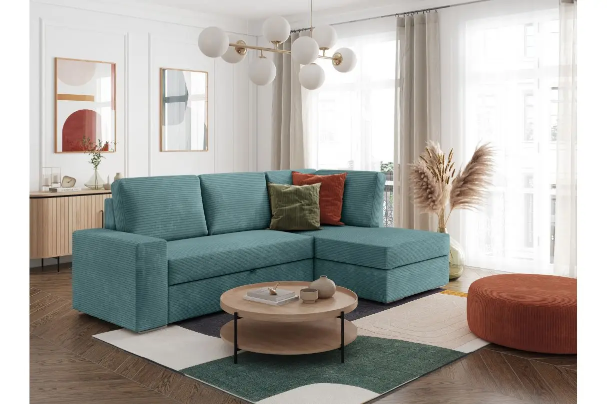ARTEMIS Canapé d'angle convertible avec coffre en velours côtelé  terracotta  angle droit – Image 2