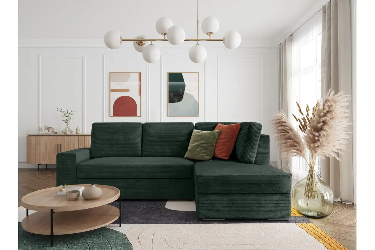 ARTEMIS Canapé d'angle convertible avec coffre en velours côtelé  VERT FONCE  angle droit – Image 4