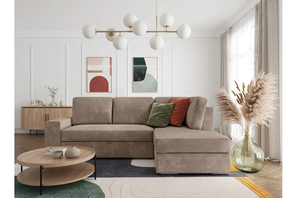 ARTEMIS Canapé d'angle convertible avec coffre en velours côtelé  taupe  angle droit – Image 4
