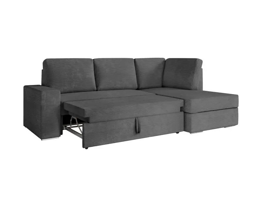 ARTEMIS Canapé d'angle convertible avec coffre en velours côtelé  GRIS FONCE  angle droit – Image 5