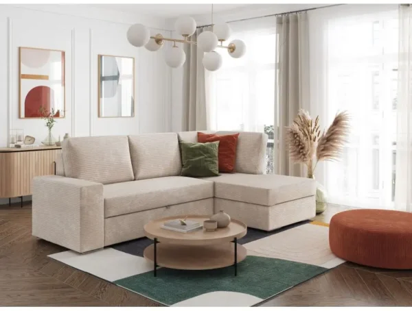 ARTEMIS Canapé d'angle convertible avec coffre en velours côtelé  BEIGE  angle droit – Image 5