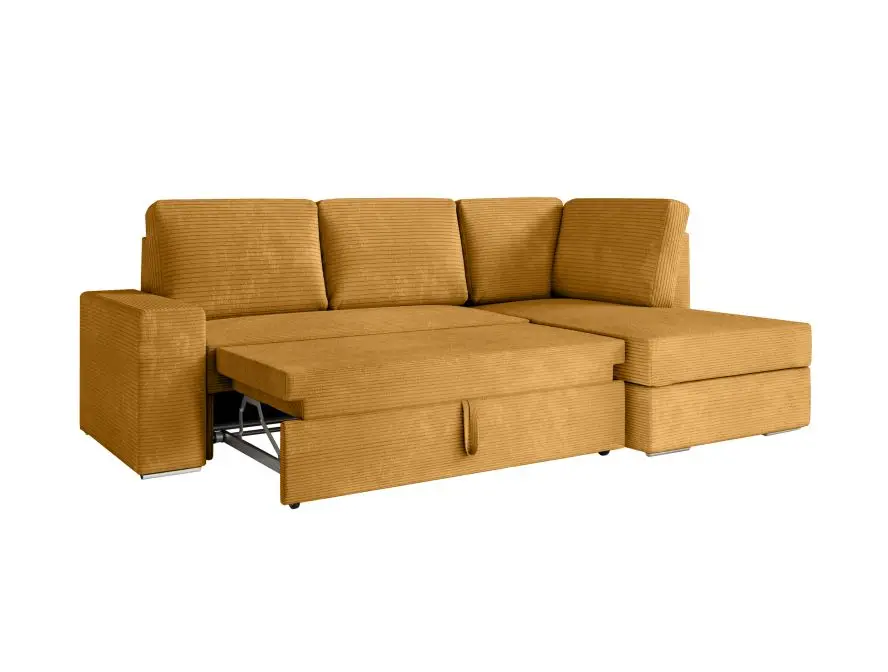 ARTEMIS Canapé d'angle convertible avec coffre en velours côtelé  JAUNE  angle droit – Image 5
