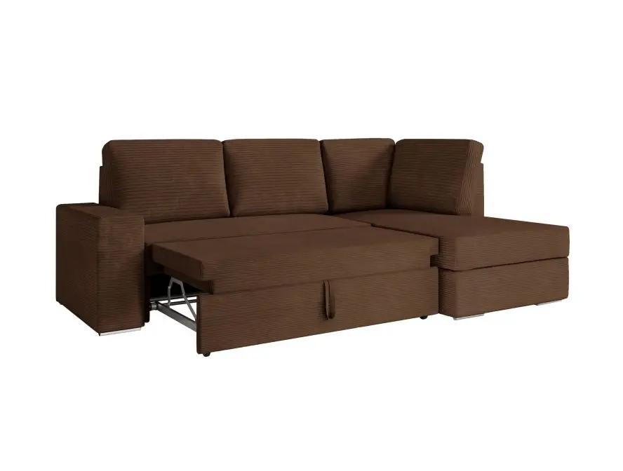 ARTEMIS Canapé d'angle convertible avec coffre en velours côtelé  marron  angle droit – Image 5