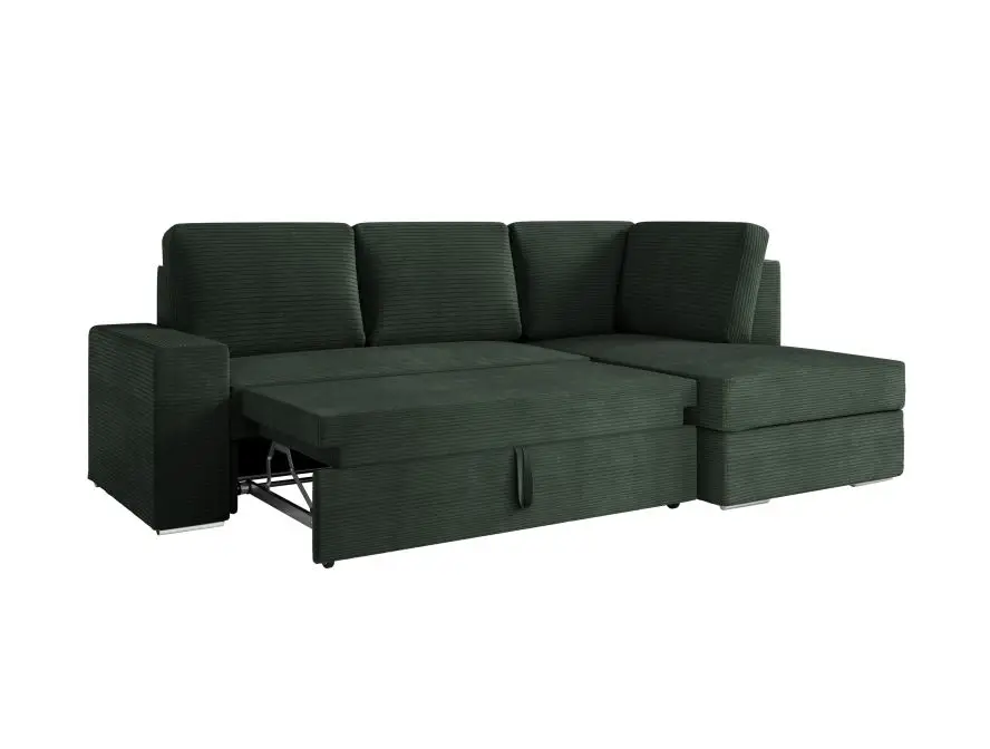 ARTEMIS Canapé d'angle convertible avec coffre en velours côtelé  VERT FONCE  angle droit – Image 5