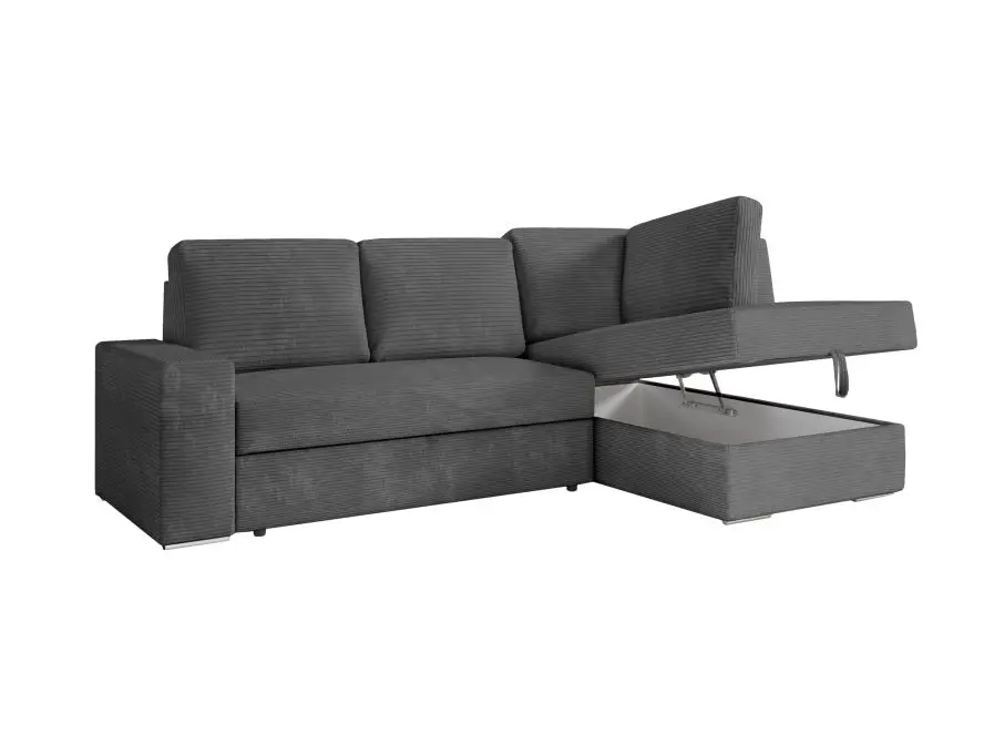 ARTEMIS Canapé d'angle convertible avec coffre en velours côtelé  GRIS FONCE  angle droit – Image 6