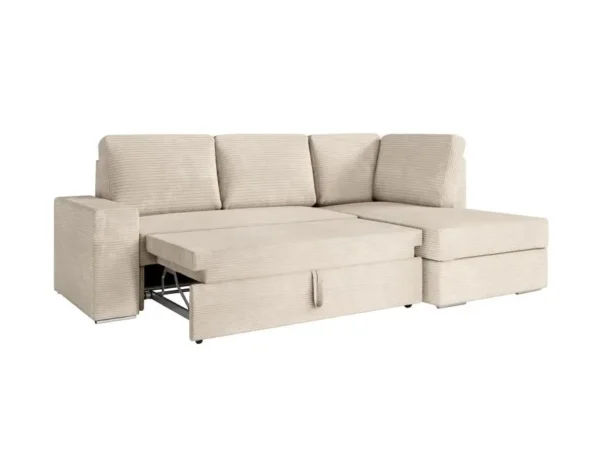 ARTEMIS Canapé d'angle convertible avec coffre en velours côtelé  BEIGE  angle droit – Image 6