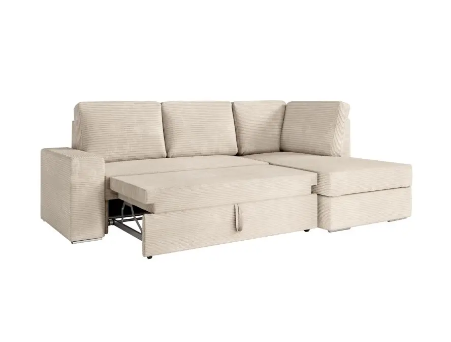 ARTEMIS Canapé d'angle convertible avec coffre en velours côtelé  BEIGE  angle droit – Image 6