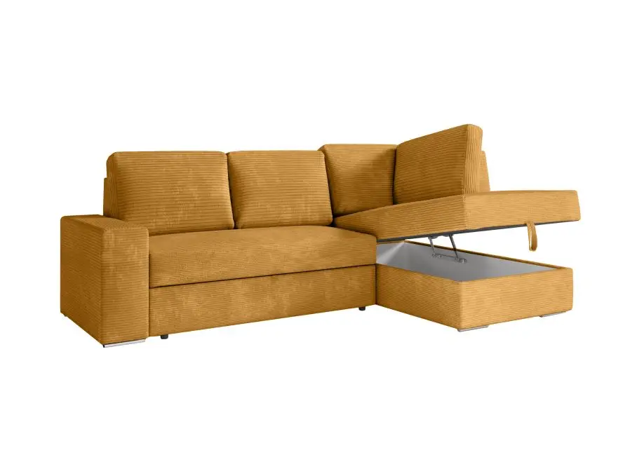 ARTEMIS Canapé d'angle convertible avec coffre en velours côtelé  JAUNE  angle droit – Image 6