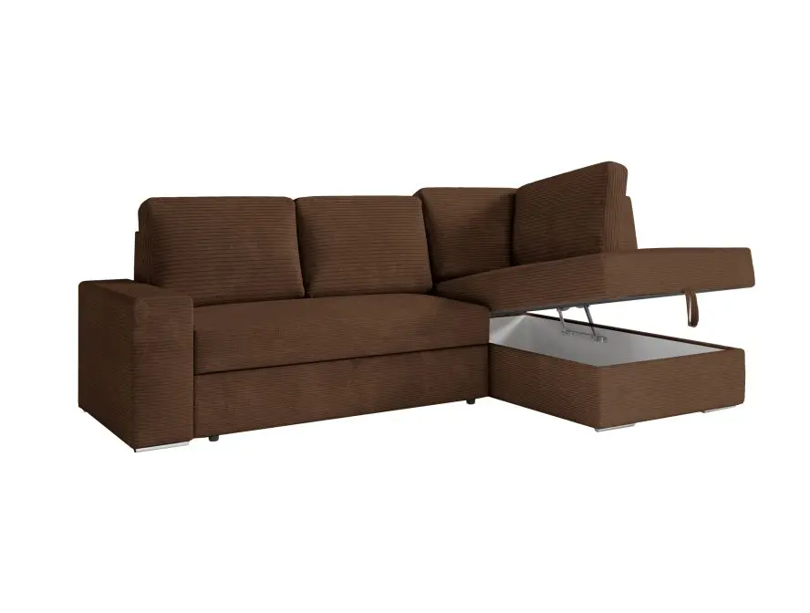 ARTEMIS Canapé d'angle convertible avec coffre en velours côtelé  marron  angle droit – Image 6