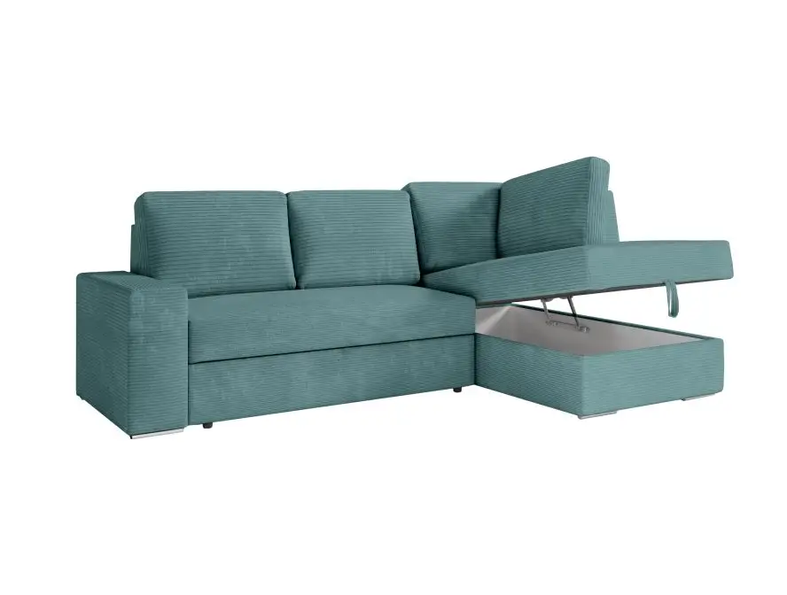 ARTEMIS Canapé d'angle convertible avec coffre en velours côtelé  BLEU CLAIR angle droit – Image 6