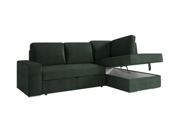 ARTEMIS Canapé d'angle convertible avec coffre en velours côtelé  VERT FONCE  angle droit – Image 6