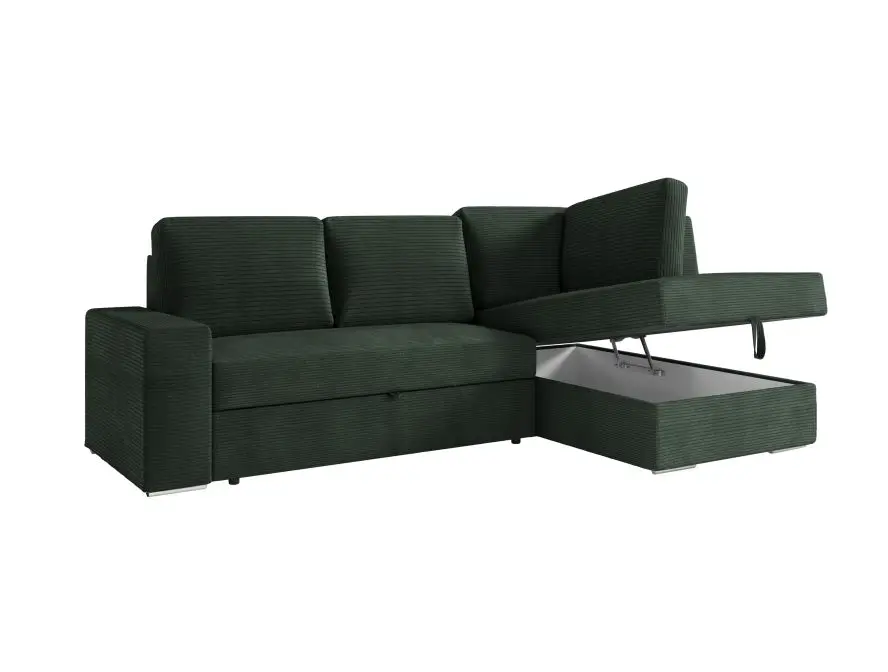 ARTEMIS Canapé d'angle convertible avec coffre en velours côtelé  VERT FONCE  angle droit – Image 6
