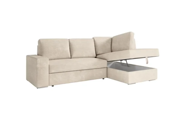 ARTEMIS Canapé d'angle convertible avec coffre en velours côtelé  BEIGE  angle droit – Image 7