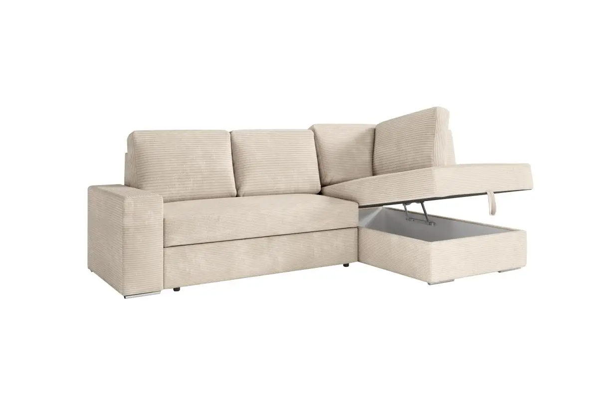 ARTEMIS Canapé d'angle convertible avec coffre en velours côtelé  BEIGE  angle droit – Image 7