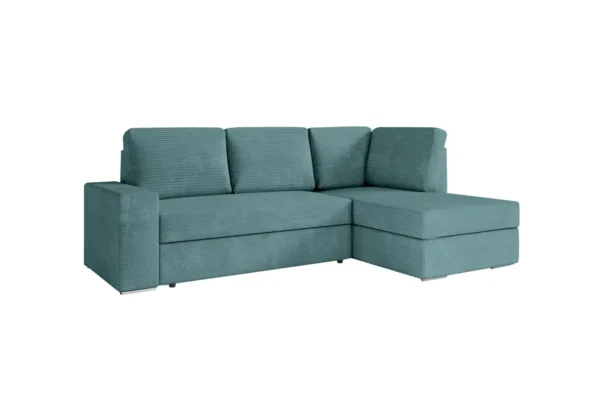 ARTEMIS Canapé d'angle convertible avec coffre en velours côtelé  BLEU CLAIR angle droit – Image 7