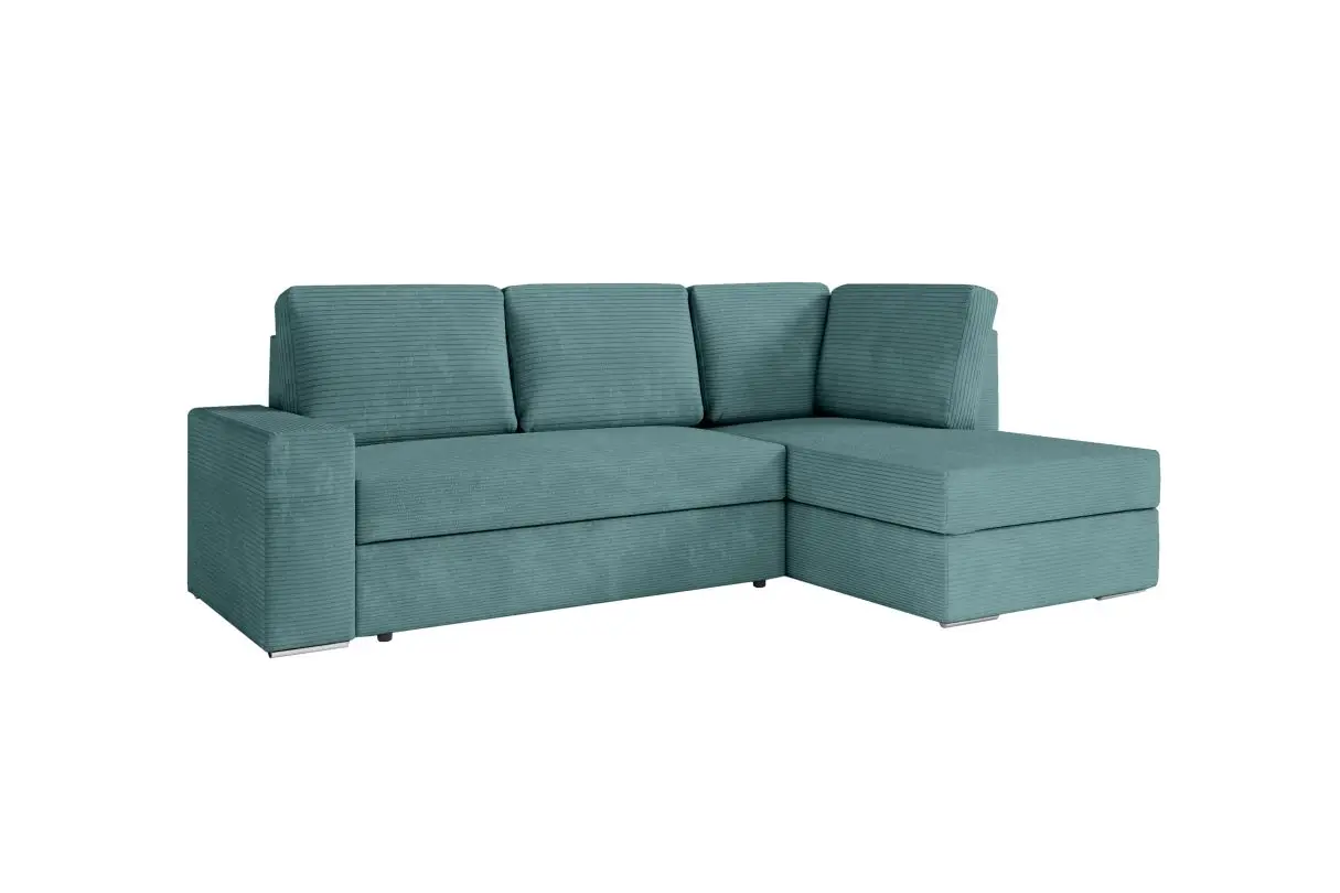 ARTEMIS Canapé d'angle convertible avec coffre en velours côtelé  BLEU CLAIR angle droit – Image 7