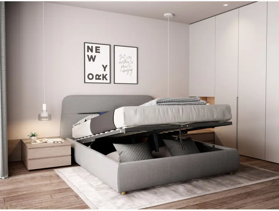 BALTA Cadre de lit avec coffre et tête de lit en tissu GRIS CLAIR  140/190 cm – Image 2