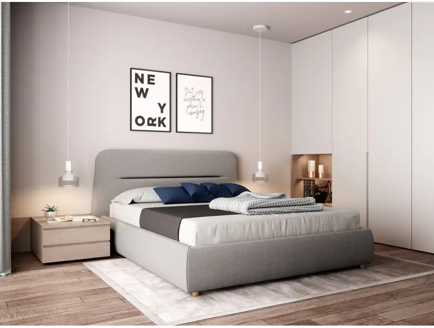 BALTA Cadre de lit avec coffre et tête de lit en tissu GRIS CLAIR  140/190 cm – Image 3