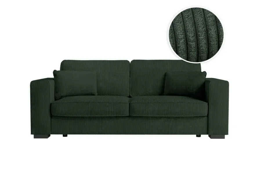 BELAGA Canapé droit fixe 3 places en velours côtelé vert foncé