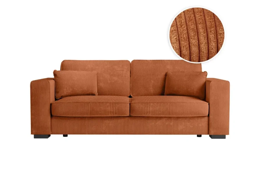 BELAGA Canapé droit fixe 3 places en velours côtelé TERRACOTTA