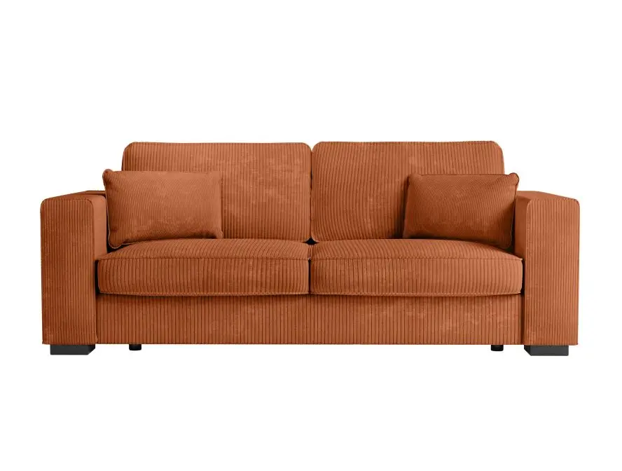 BELAGA Canapé droit fixe 3 places en velours côtelé TERRACOTTA – Image 5