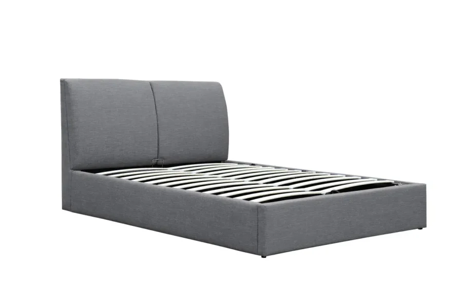 HARMONY Cadre de lit avec coffre, tête de lit et sommier inclus en tissu GRIS FONCE 140/190 cm