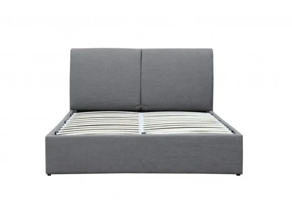 HARMONY Cadre de lit avec coffre, tête de lit et sommier inclus en tissu GRIS FONCE 140/190 cm – Image 3