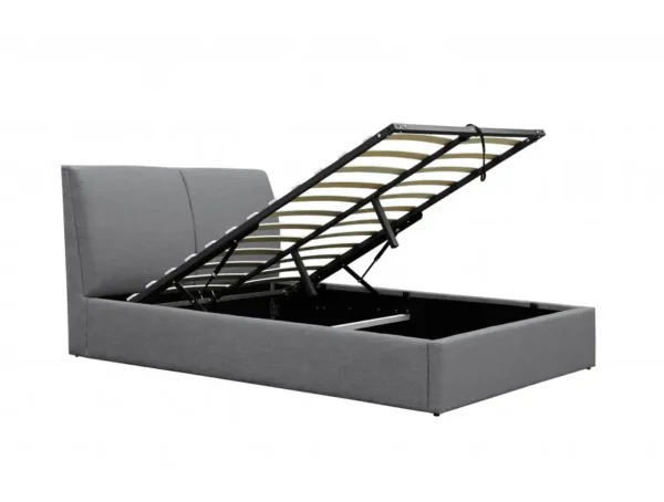 HARMONY Cadre de lit avec coffre, tête de lit et sommier inclus en tissu GRIS FONCE 140/190 cm – Image 4