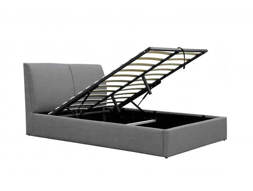 HARMONY Cadre de lit avec coffre, tête de lit et sommier inclus en tissu GRIS FONCE 140/190 cm – Image 4