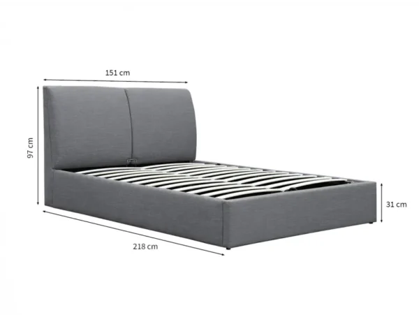 HARMONY Cadre de lit avec coffre, tête de lit et sommier inclus en tissu GRIS FONCE 140/190 cm – Image 6