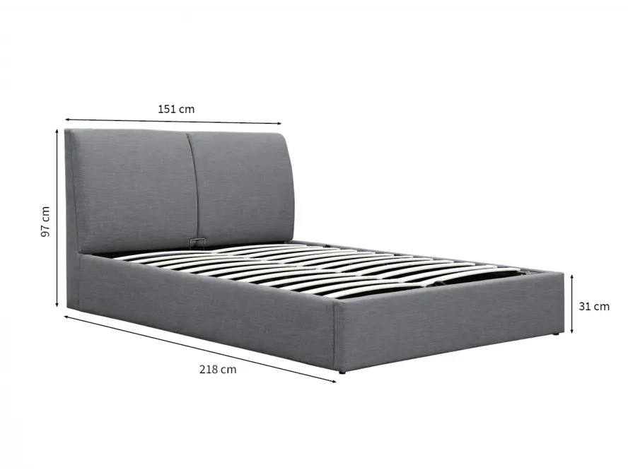 HARMONY Cadre de lit avec coffre, tête de lit et sommier inclus en tissu GRIS FONCE 140/190 cm – Image 6