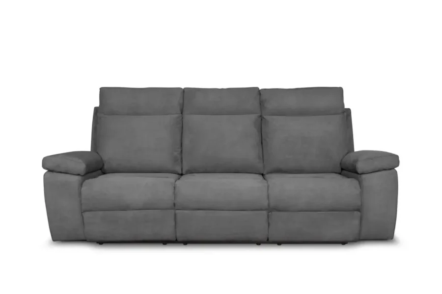 HOUSTON Canapé de relaxation manuel 3 places en tissu GRIS CLAIR